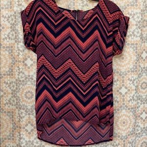 Blue and pink top with zipper back